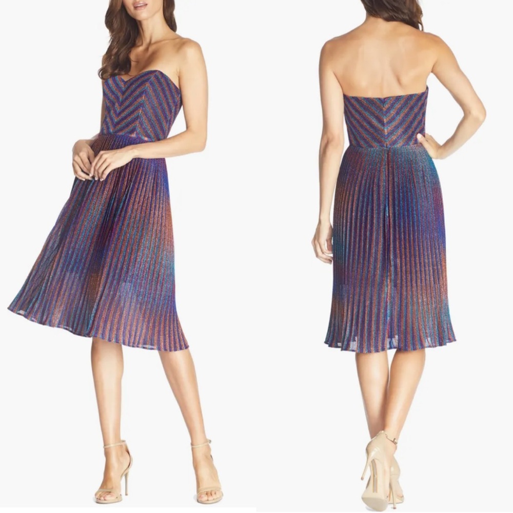 Dress the Population Rosalie metallic rainbow stripe strapless corset dress